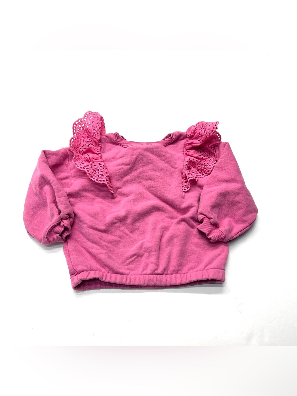 Zara Kids Girls Pink Eyelet Lace Ruffle Shoulder Sweatshirt
